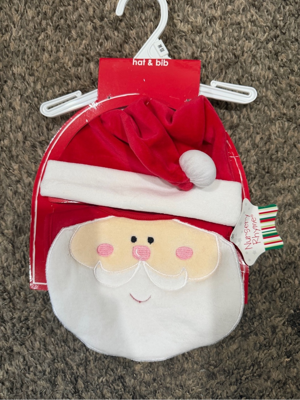 Nursery Rhyme Red & White Santa Hat and Santa Face Bib Set